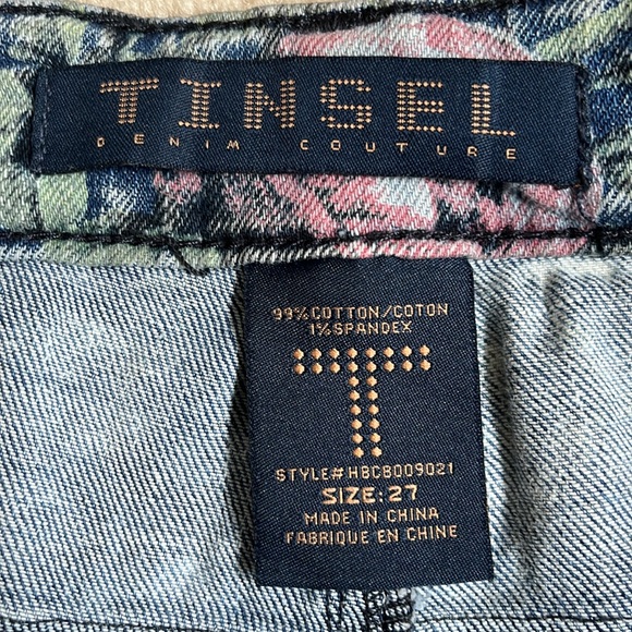 Y2K TINSEL Denim Couture garment wash floral jeans Size US 27/28 - Picture 8 of 12